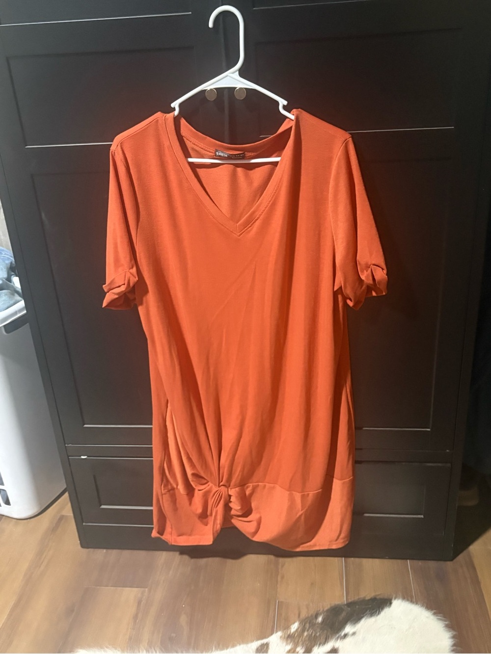Women's V-Neck Knot Front Top - Rust Orange